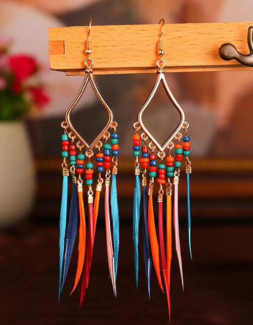 Load image into Gallery viewer, Tassels Feather Earrings
